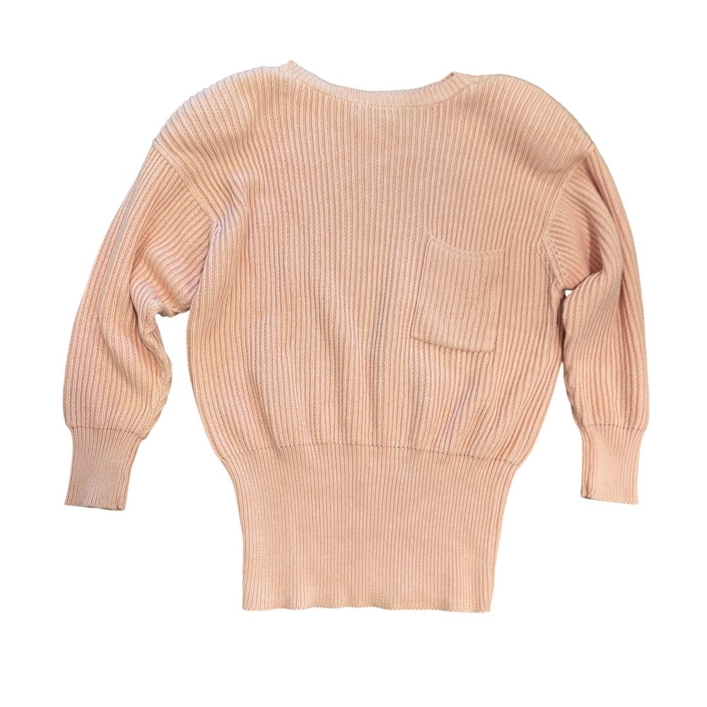 Liz Claiborne Vintage Peach Pink 100% Cotton Ribbed Knit Pocket Sweater Large